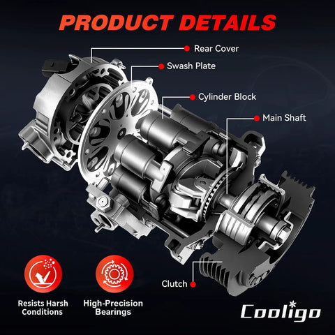 Professional Grade AC Compressor With Clutch Built Tough For Relentless Heat Plug And Play Cool Your Whip Fast Zero Drama Swap For Honda Civic 2.4L 2012 2013 2014 cutaway view showing main components including clutch and cylinder block.
