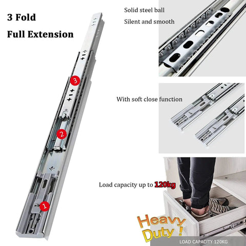 1 Pair Heavy Duty Soft Close Drawer Slides With Metal Ball Bearing Rails For Kitchen Cabinets 26 Inch Smooth Glide Runners