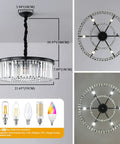 2-Tier Black Modern Crystal Chandelier With 6 Lights, 21.6 Inch Diameter Round Flush Mount Ceiling Fixture, diagram view