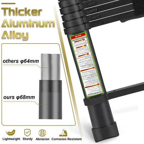 Close-up of Telescopic Ladder For Home And Outdoor Use 10.5 Feet Aluminum Extension Ladder with non-slip feet, thicker aluminum tubes