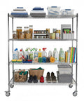 Fully stocked Heavy Duty Five Tier Metal Shelving Unit With Wheels For Easy Mobility And High Capacity Industrial Wire Racks