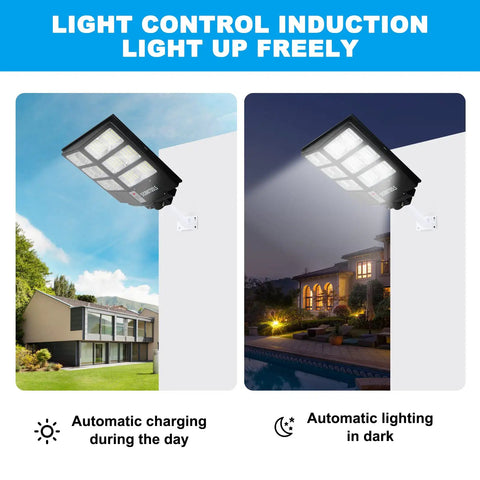 600W Solar Street Light Outdoor Waterproof Security Light With Motion Sensor Dusk To Dawn 6500K Cool White LED Beads