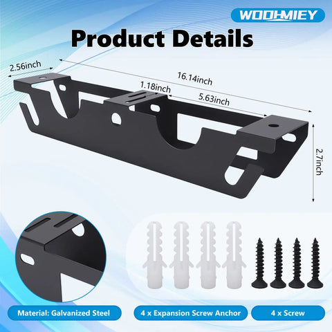 Angle Grinder Holder Wall Mount With Two Bay Storage Rack showing dimensions and installation screws