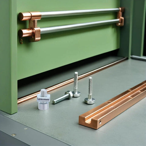 Close-up of 50-Piece M5 Slotted T Nuts Slide-In Kit For Milling Tables And Machine Tools against a green surface.