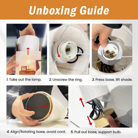 Unboxing guide of Bedside Lamp With USB A And C Ports And AC Outlet, 3 Way Dimmable Touch Lamp, Linen Fabric Shade, E26 bulb included