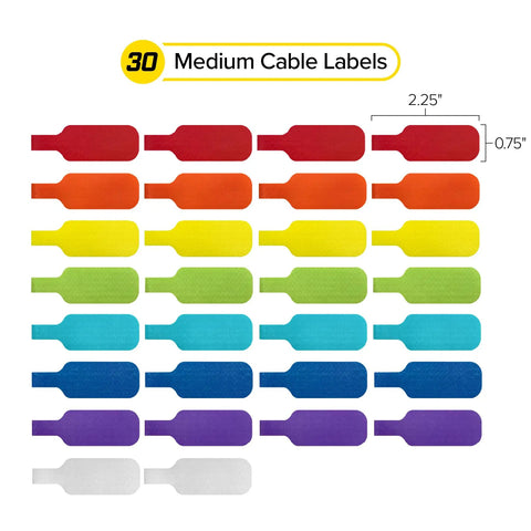 Medium Multi Color Cable Labels 30 Pack Write On Cord Tags For Wire Management And Easy Identification Of Cords, Cables, Wires, And Electronics For Home, Office, And IT Gear Organization., 30 assorted labels, 2.25 x 0.75 in
