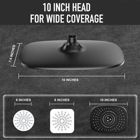 Top Tier 10 Inch Rain Shower Head With Slick Handheld Duo Delivering Heavy Duty High Pressure Kick And Five Smooth Chill Modes For Luxury Bathroom Vibes top view showing dimensions and design.