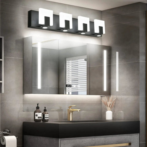Matte Black Dimmable LED Vanity Lights For Bathroom Above Mirror Kit With Four Fixtures Sleek Bright LED Vanity Lighting Bar Set