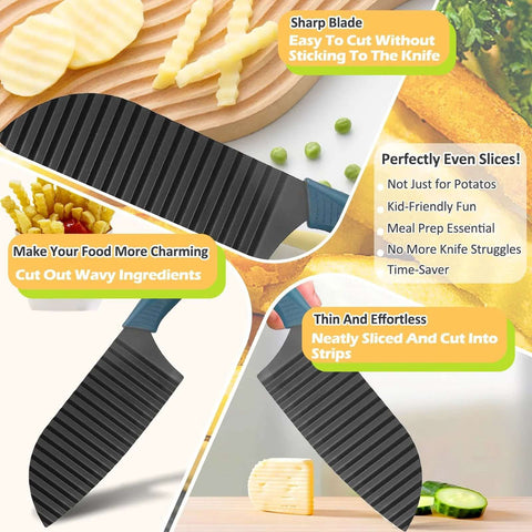 JAYVAR Crinkle Cutter Wavy Slicer; two black ribbed blades with blue handles.