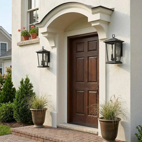 Rugged Outdoor Wall Lantern For Porches And Patios, Weatherproof Aluminum Sconce With Clear Glass Shade by entrance