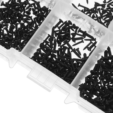 1000 Pcs Small Round Head Self Tapping Screws Set For Electronics Repair And Industrial Projects M1.3 M1.4 M1.5 Black Carbon Steel