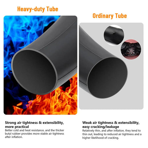 Comparison of heavy-duty and ordinary tubes for 2-Pack 26x4 Fat Bike Inner Tubes Built Tough Heavy Duty AV32mm 89/102-559 Schrader Valve