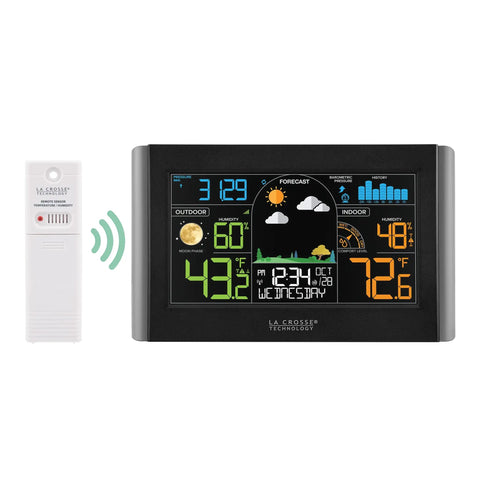 Wireless Color Weather Station With Digital Forecast And Trend Arrows Monitors Indoor And Outdoor Temperature And Humidity Auto Daily High And Low Records No Fuss Setup For Real Time Weather Updates display and sensor