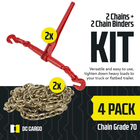 Heavy-Duty Ratcheting Chain Binder Kit Fits 3/8 To 1/2 Inch Grade 70 Chain 20 Foot Length Load Binder Set 6,600 Lb WLL