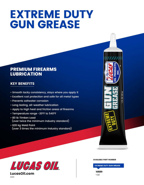 Front view of Lucas Oil Extreme Duty Gun Grease tube, black, 1 oz