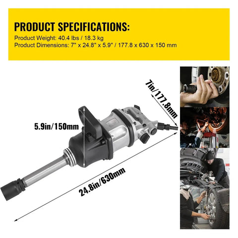 Heavy Hitter 1 Inch Drive Pneumatic Air Impact Wrench 3800Nm Torque Gun 4000 RPM with specifications and dimensions.