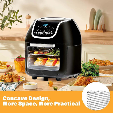 Solid Build Air Fryer Rack Set For PowerXL Vortex Pro 10qt, 3 Pack Dishwasher Safe Crisper Trays And Wire Grids To Level Up Your Weeknight Meals in use with various foods.