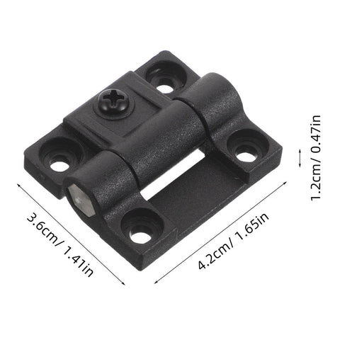 Plastic Cabinet Hinge Set With 90 Degree Folding Torque Friction Adjustable Positioning For Kitchen Cabinets Closets And Office Furniture Durable Plastic Construction Keeps Doors From Sagging 1 Pair Black, close-up view with dimensions.