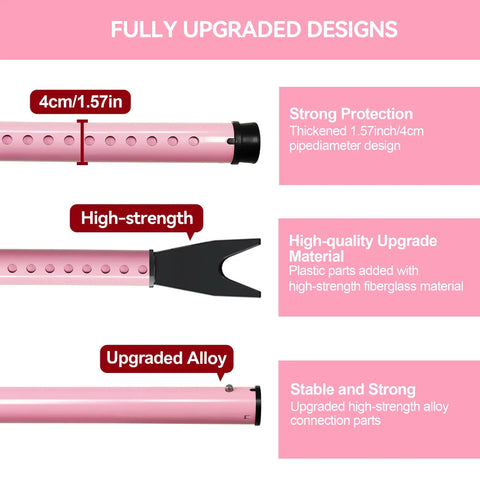 Badass Door Security Bar with Adjustable Lock for Travel and Home Safety showing upgraded pink high-strength materials and designs.