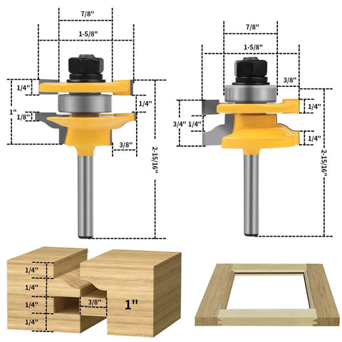 Pro Grade Raised Panel Router Bit Set Three Piece One Quarter Inch Shank Tongue And Groove Cabinet Door Router Bits for joinery