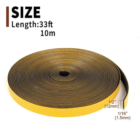 Yotache foam weather-stripping tape roll, 1/2 in wide x 1/16 in thick, 33 ft length, yellow edge for door insulation