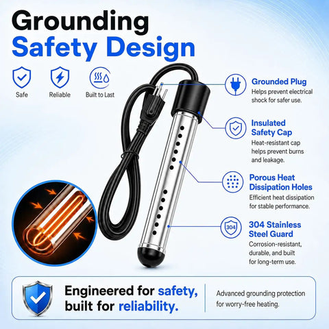 Heavy Duty 2 Pack 2000W Electric Immersion Water Heater With Digital Gauge For Instant Hot Water Fix straight immersion heater design with stainless steel, insulated cap and grounded plug.