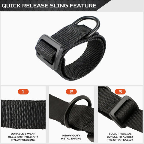 Heavy Duty Adjustable Rifle Sling 1.25 Inch Nylon Strap With D Ring Loop For Hunting 2 Pack Tactical Gun Sling Easy Quick Setup No Tools Required For Fast Deploy, featuring quick release sling with D-ring and triglides for adjustment.