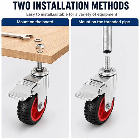 Heavy Duty 3 Inch Swivel Casters With Deadlock Brakes And 3 8 16 Unc Threaded Stems for installation on surface or threaded pipe.