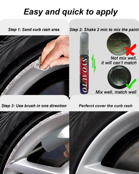 Premium Matte Black Rim Touch Up Paint Pen For Wheel Scratch Repair And Curb Rash Fix Quick Dry Formula application steps