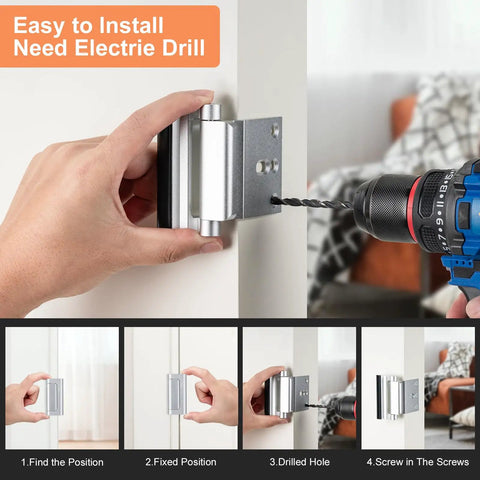 Installation process of Straight Up Heavy Duty Double Pack Door Security Bolts With Three Inch Reinforced Steel Strike Plates.