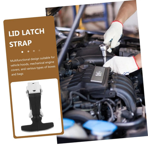 Mechanic working on car engine with Versatile Flexible Rubber Hood Latch T Handle Hasp displayed; multifunctional design.