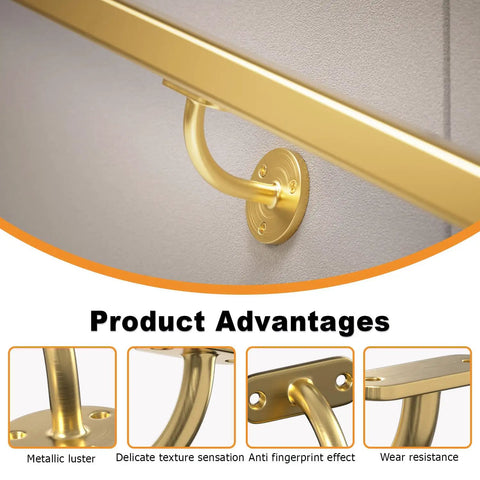 Close-up of Top Shelf Heavy Duty Two Pack Stainless Steel 304 Wall Mount Handrail Bracket with satin gold finish.