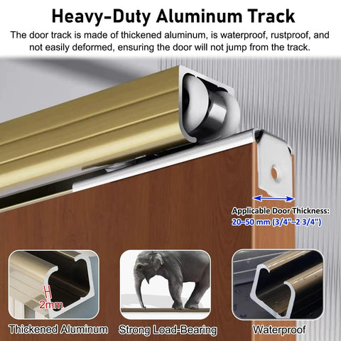 Close-up of Pocket Door Sliding Rail Kit With Ceiling Mount Track And Ultra Quiet Wheels Hidden Barn Door System