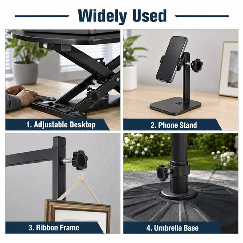 Kickass 10 Pack Black Star Knurled Thumb Screws Featuring Precision 1/4-20 Thread Size For Rock Solid Clamping Grip And Super Fast Umbrella Base Replacement Projects used in adjustable desktop, phone stand, ribbon frame, and umbrella base.