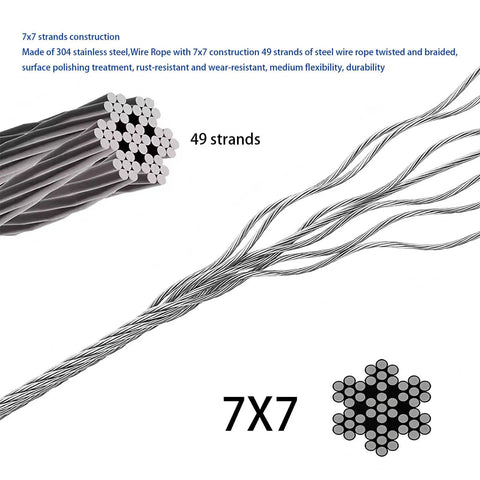 7x7 strand core of One Sixteenth Inch Stainless Steel Wire Rope Aircraft Cable With Crimping Pliers Kit, 49 strands detail.