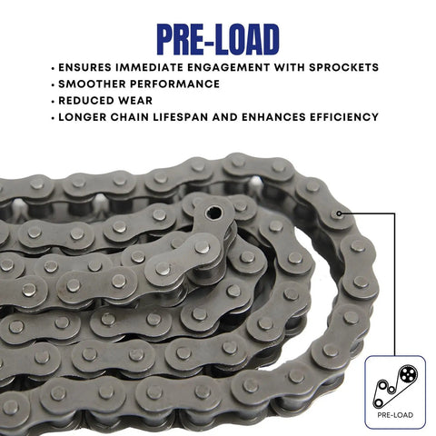 ANSI 41 Roller Chain 10 Feet With 2 Connecting Links for go-karts, mini bikes, heat-treated for durability shown with features