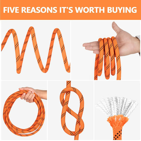 Top Shelf Braided Polyester Arborist Rope 3/8 Inch By 120 Feet With 48 Strands shown coiled and tied for use.