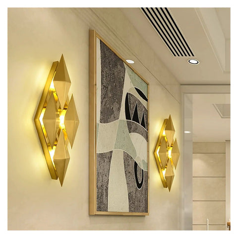 Modern Nordic Wall Sconces Upgrading Living Room Or Bedroom Vibe With Glare Free Led Accent Lighting Sleek Minimalist Design Slaps On Walls For Chill Ambiance Perfect Bedside Hallway Lamp 28 Cm featuring gold wall sconces beside abstract art.