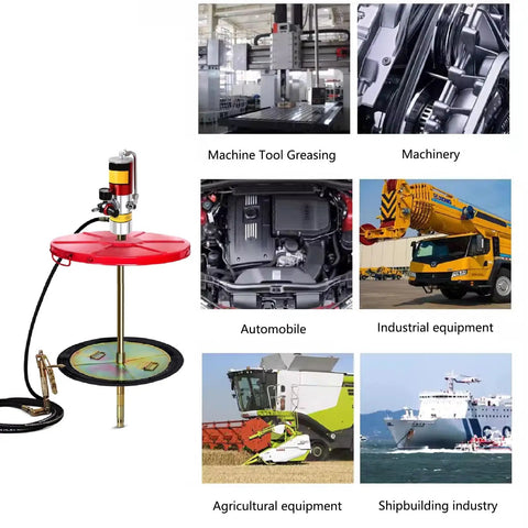 Rock Solid Plug And Play Pneumatic Grease Gun Heavy Hauler With 16 Ft Hose And Drum Lid No Sweat Sealing For 55 Gallon Barrels in various industrial uses.