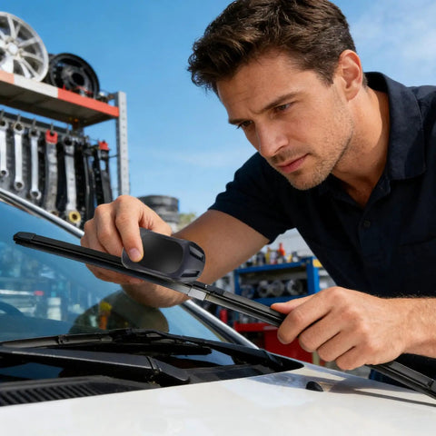 Windshield Wiper Repair Tool Quick Fix Automotive Restorer For Cars being used to clean wiper blades in auto shop.