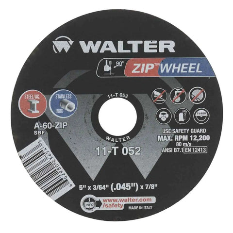 Zip Performance Cut Off Wheel Type 1 A60 Grit, 5 inch, 0.0469 inch thick, 7/8 inch arbor, extra long life.
