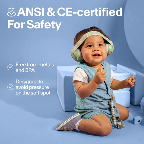 Top Rated Baby Noise Blocking Ear Muffs Deliver Solid Toddler Hearing Protection From Any Crowded Ruckus And Keep Those Little Ears Cozy So They Can Catch Sweet Snoozes Without Breaking A Sweat, worn by a happy toddler.