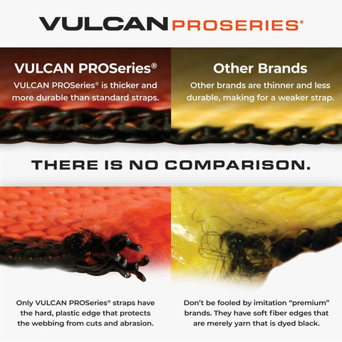 Detailed comparison of Vulcan PROSeries straps versus other brands highlighting durability differences.
