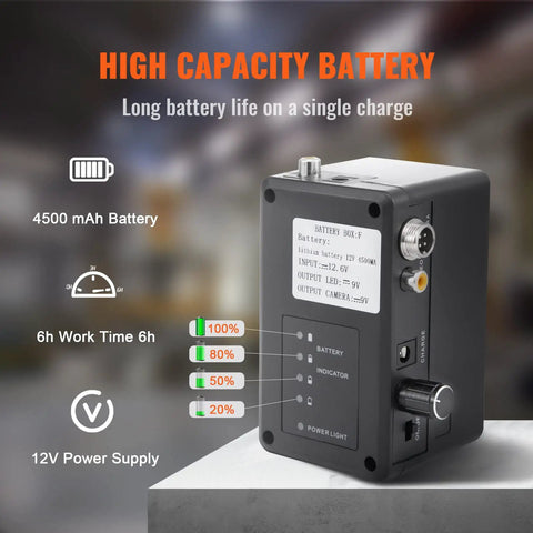 Sewer Inspection Camera Pro Grade With 512Hz Locator, 165 Feet Cable, 9 Inch LCD Screen, DVR Function, IP68 Waterproof Camera With 12 Adjustable LEDs, 16GB SD Card, battery box with 4500 mAh battery and 12V power supply
