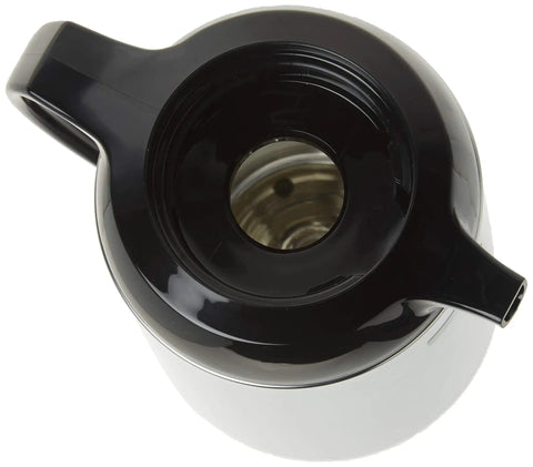 Top view of Thermal Serve Carafe With Glass-Lined Vacuum, 34 Oz Insulated Coffee Server, Polished Stainless Steel, twist-open stopper