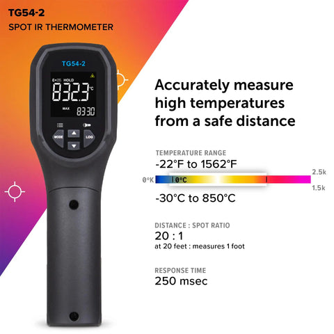 Rugged Non Contact Infrared Thermometer Gun With 24 To 1 Spot Ratio Measures Minus 30 C To 650 C Easy Emissivity Settings