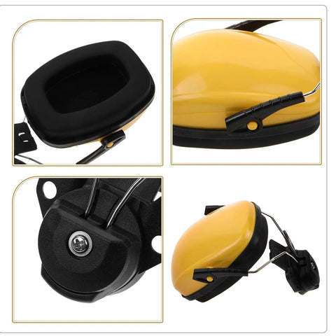 Heavy Duty Hard Hat Earmuffs With Hella Thick Sponge Cushions For Kickass Noise Reduction And Reliable Hearing Protection On Any Big Construction Jobsite Today, showing close-up of dense foam cushion and sturdy clips.