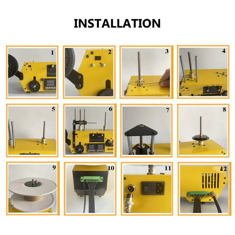 Installation guide images for No Fuss High Precision 3D Print Filament Extruder Machine With Auto Coil Winder And 400C Heat.