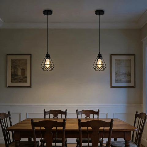 Black Pendant Lights 2 Pack Farmhouse Industrial Metal Cage Ceiling Fixtures Adjustable Hanging Lights For Kitchen Island