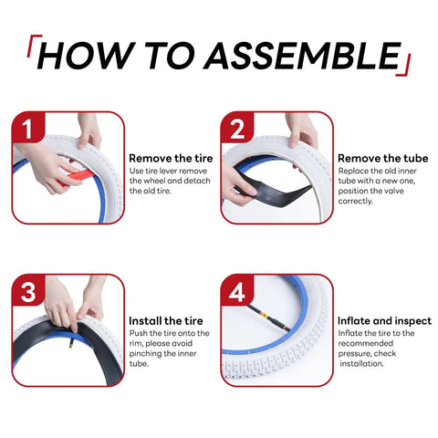 Assembly steps for 20x2.125 To 2.40 Bike Inner Tubes Two Pack With AV32mm Schrader Valve visual instructions